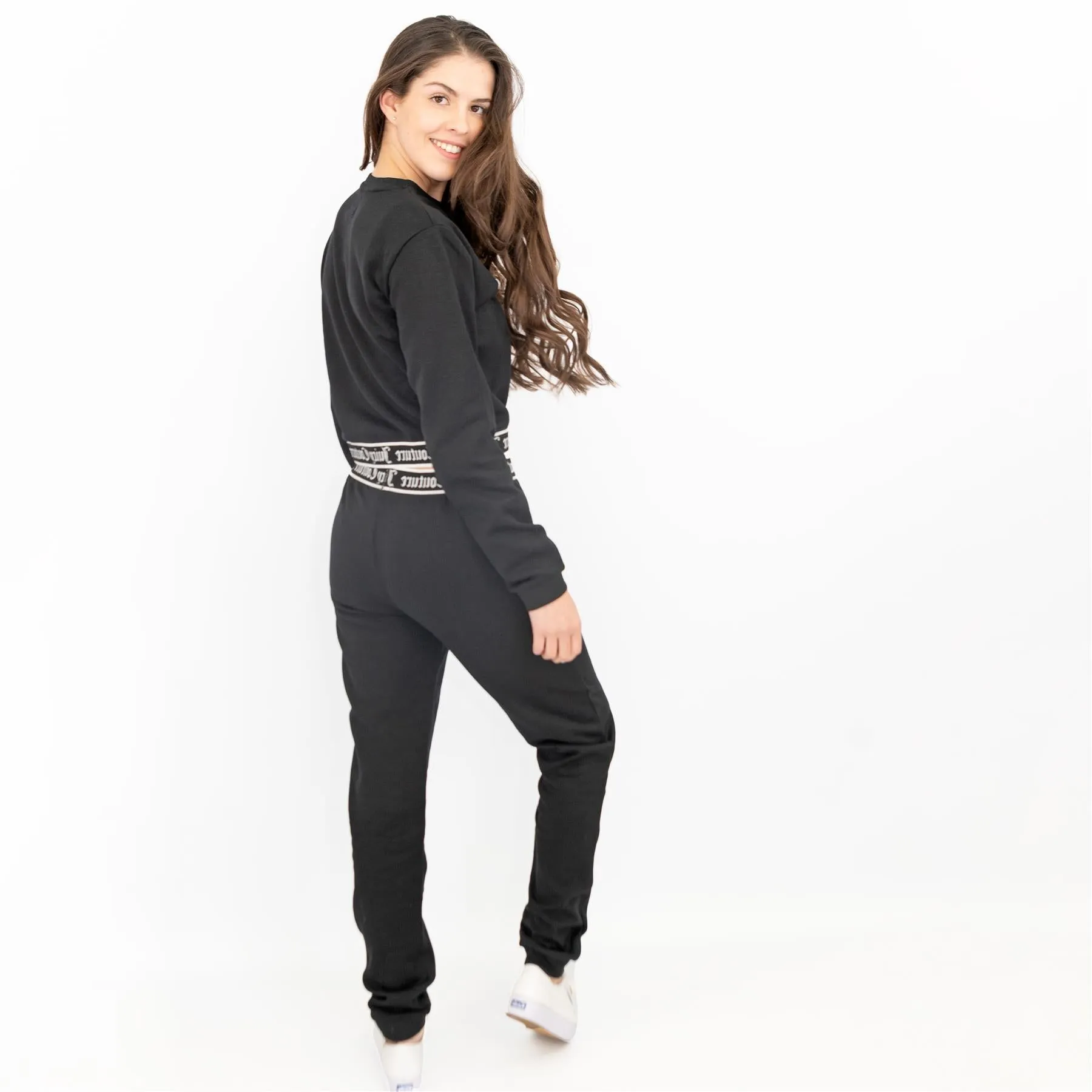 Juicy Couture Girls Black Long Sleeve Outfit Set Crop Top with Joggers Style Trousers