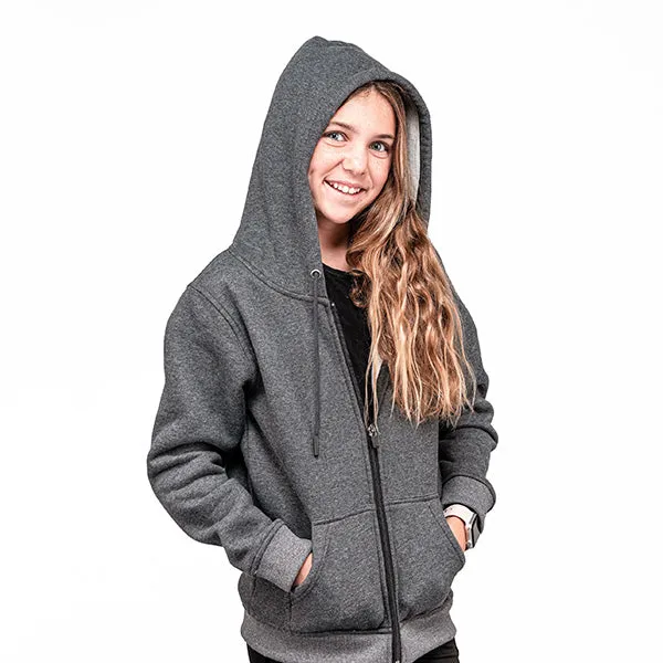 Kids Full Zip Hoodie | Dark Heather Grey