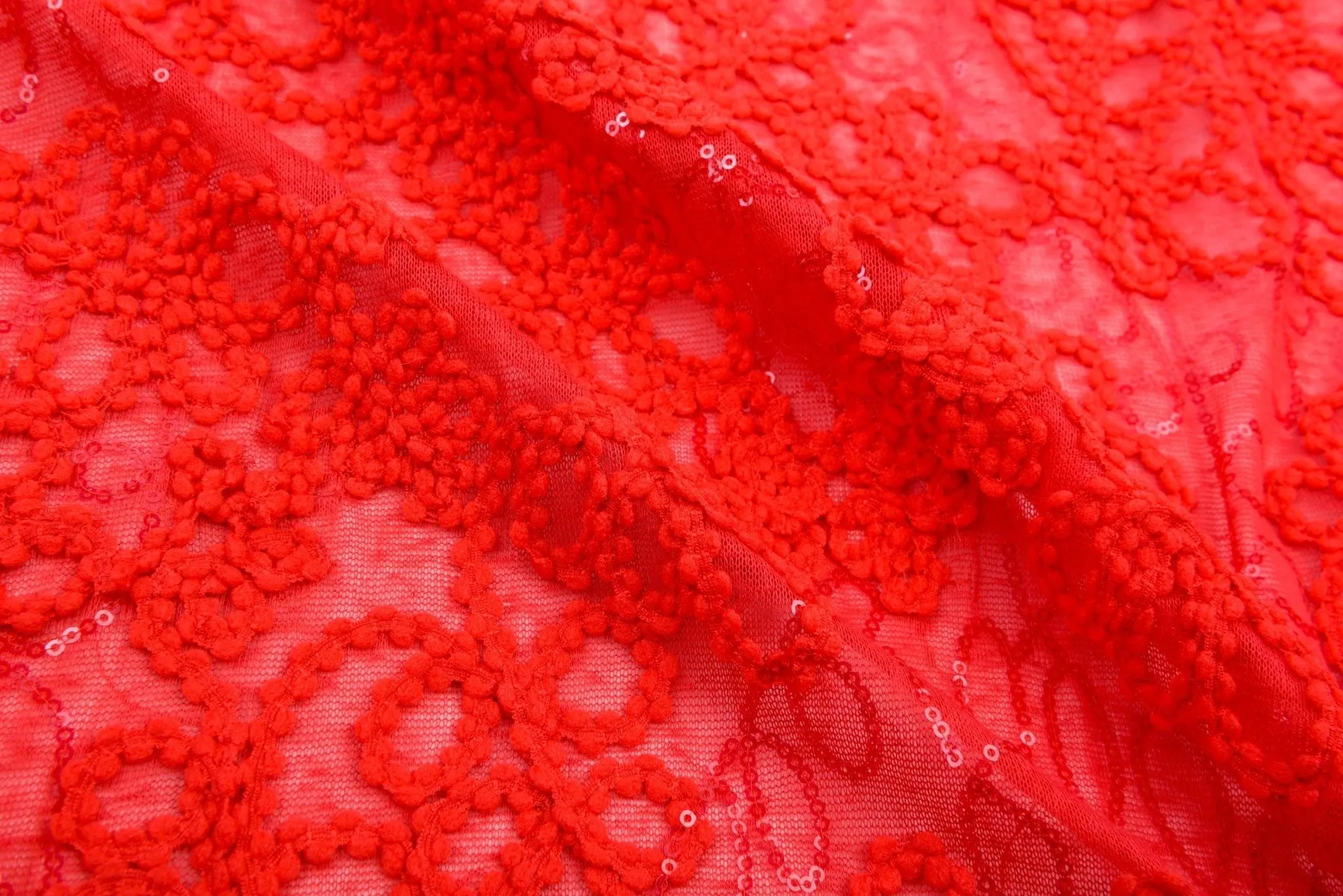 Knit Single Jersey Flamme Cord & Sequine Embroidery Fabric