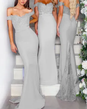 Lace Appliques V-neck Off The Shoulder Bridesmaid Dresses Mermaid