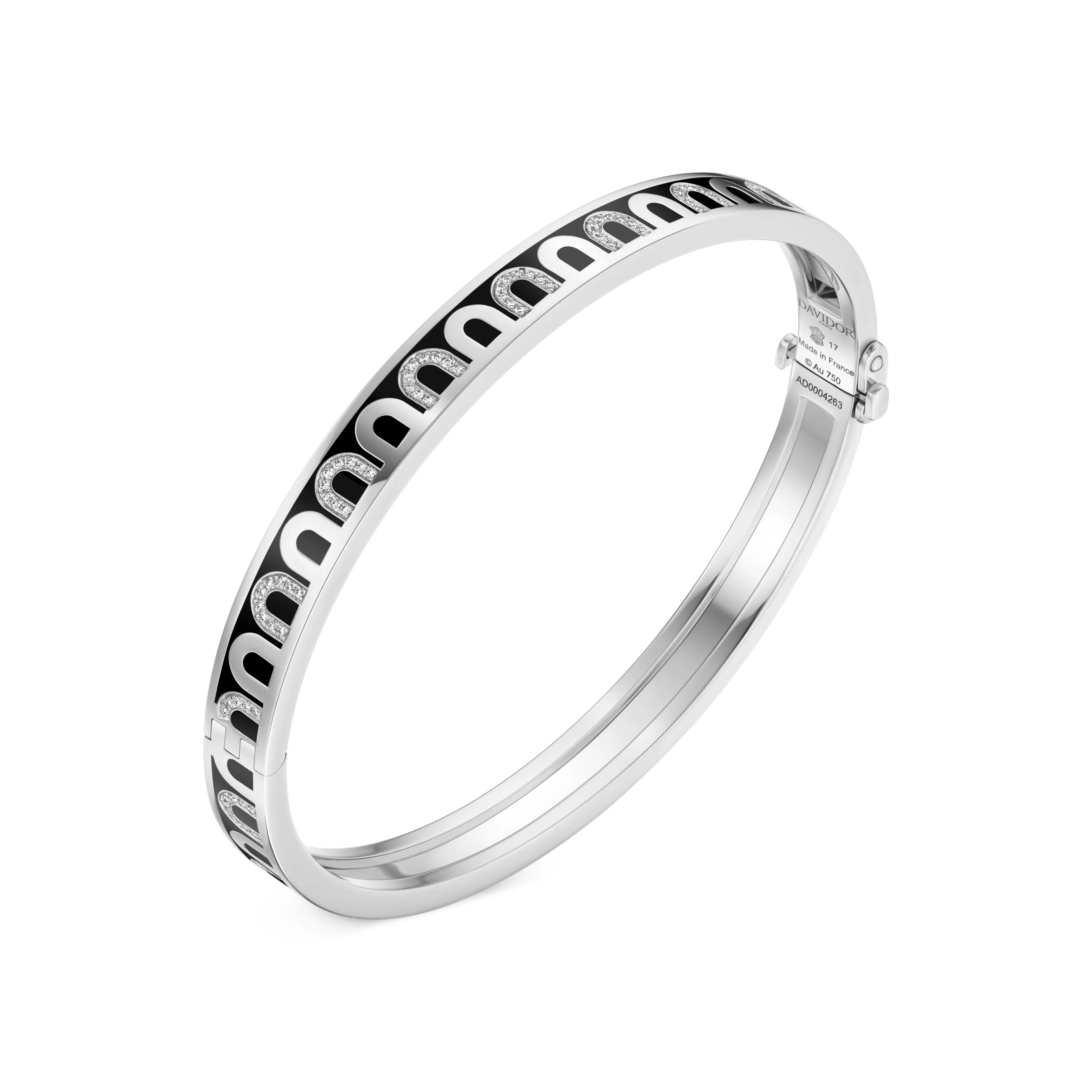 L'Arc de DAVIDOR Bangle PM, 18k White Gold with Lacquered Ceramic and Colonnato Diamonds