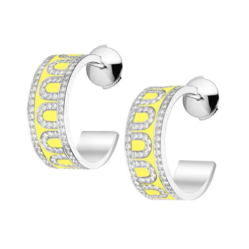 L'Arc de DAVIDOR Creole Earring PM, 18k White Gold with Lacquered Ceramic and Palais Diamonds