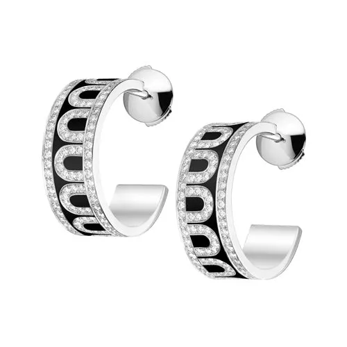 L'Arc de DAVIDOR Creole Earring PM, 18k White Gold with Lacquered Ceramic and Palais Diamonds