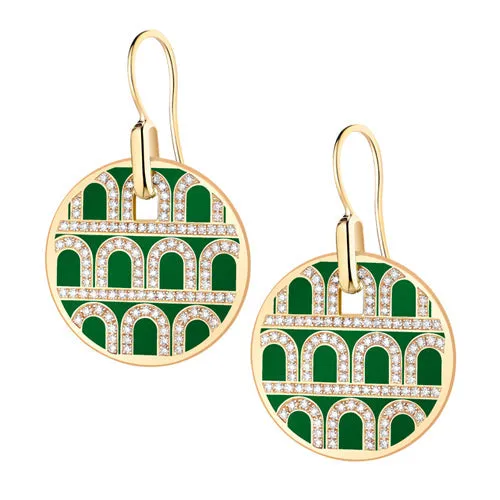 L'Arc de DAVIDOR Pendant Earring GM, 18k Yellow Gold with Lacquered Ceramic and Palais Diamonds