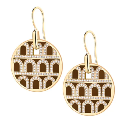 L'Arc de DAVIDOR Pendant Earring GM, 18k Yellow Gold with Lacquered Ceramic and Palais Diamonds