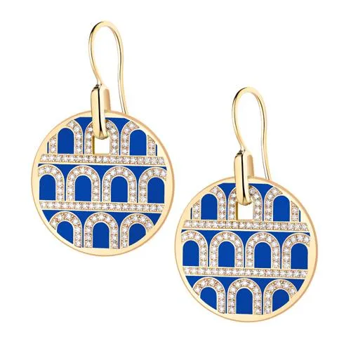 L'Arc de DAVIDOR Pendant Earring GM, 18k Yellow Gold with Lacquered Ceramic and Palais Diamonds