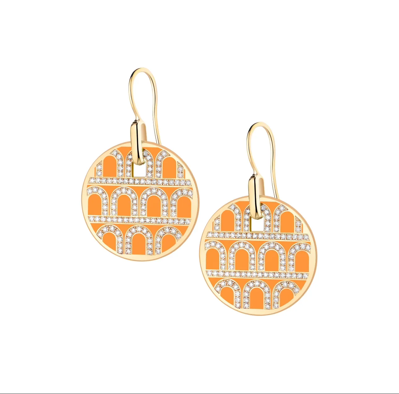 L'Arc de DAVIDOR Pendant Earring GM, 18k Yellow Gold with Lacquered Ceramic and Palais Diamonds