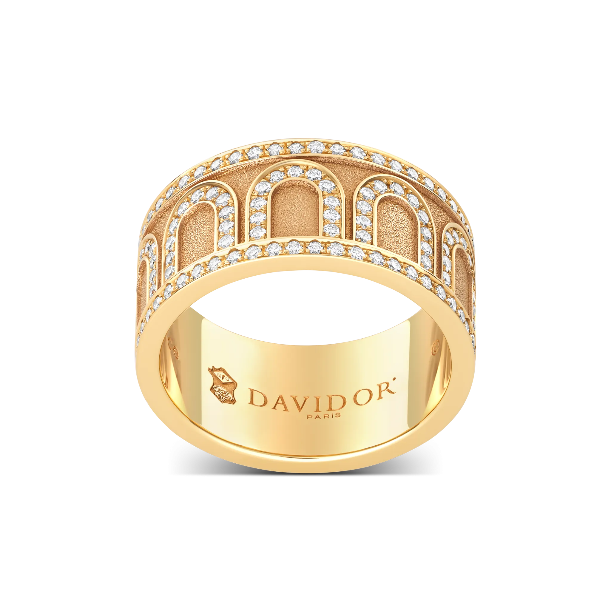 L'Arc de DAVIDOR Ring GM, 18k Yellow Gold with Satin Finish and Palais Diamonds