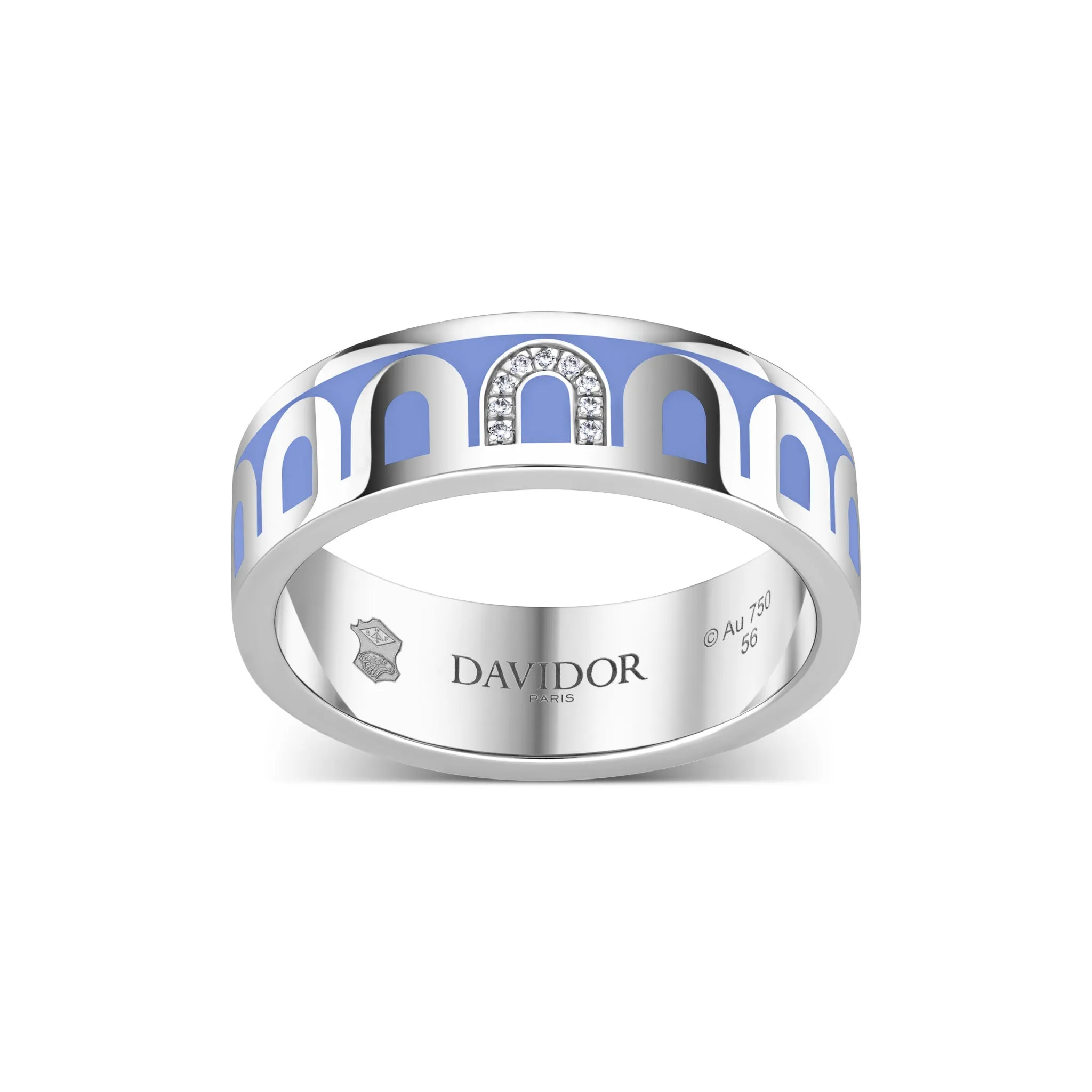 L’Arc de DAVIDOR Ring MM, 18k White Gold with Hortensia Lacquered Ceramic and Porta Simple Diamonds