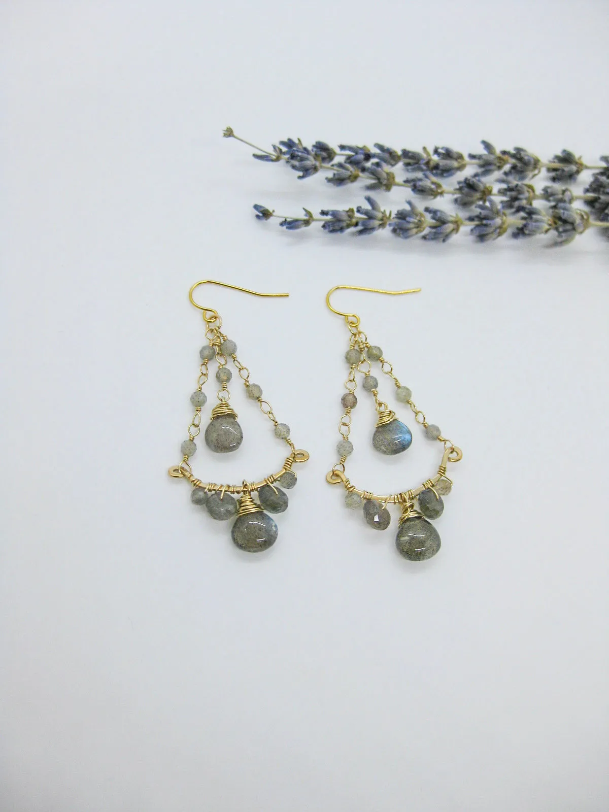 Lavender: Labradorite Chandelier Earrings - e585