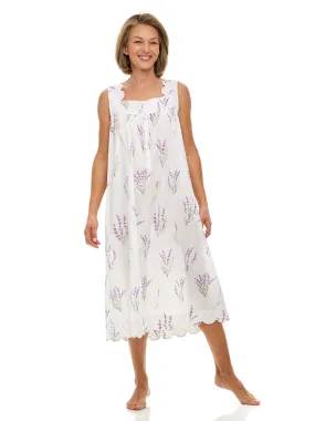 Lavender Print Gathered Nightgown