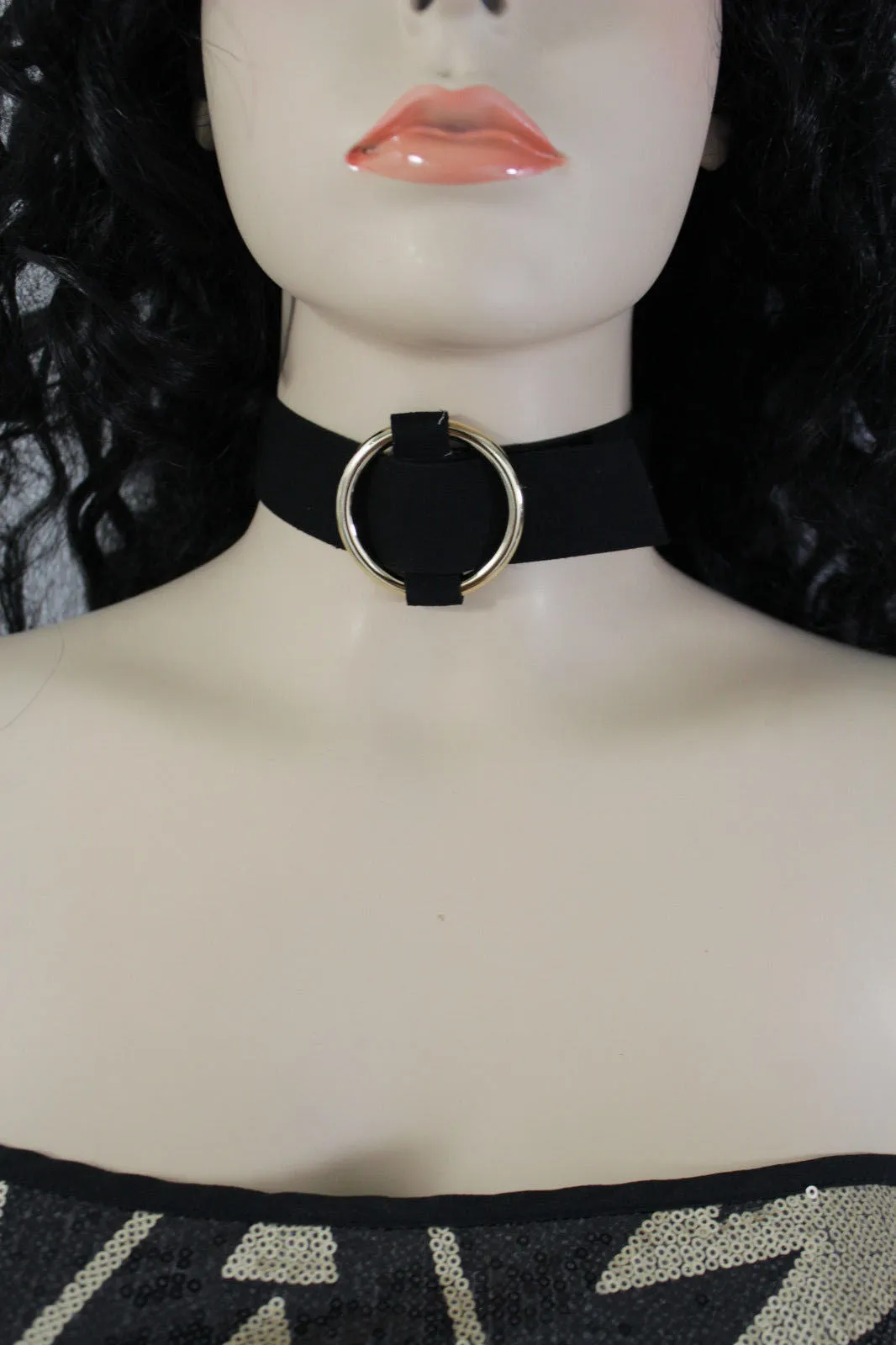 Leather Fabric Choker Necklace Ring