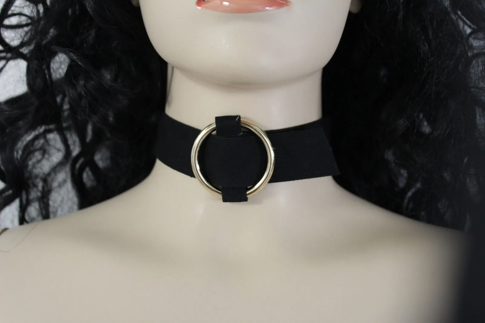 Leather Fabric Choker Necklace Ring