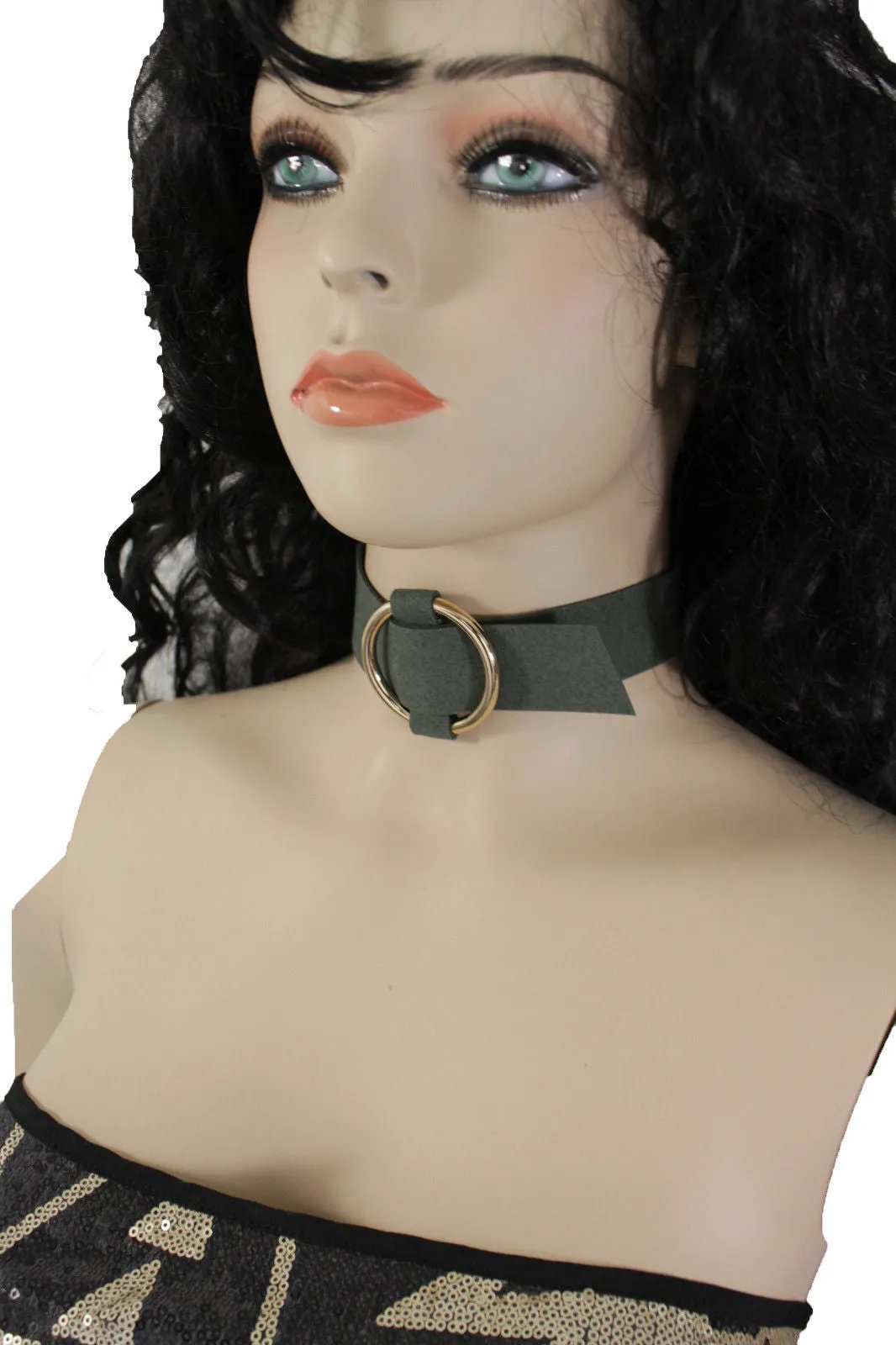 Leather Fabric Choker Necklace Ring