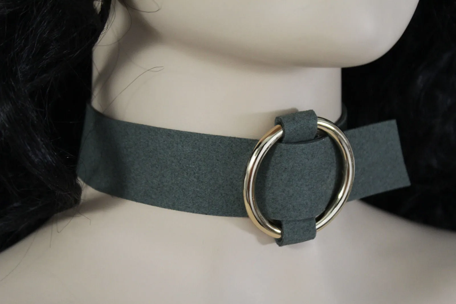 Leather Fabric Choker Necklace Ring