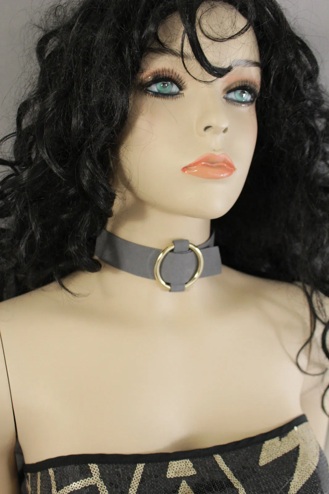 Leather Fabric Choker Necklace Ring