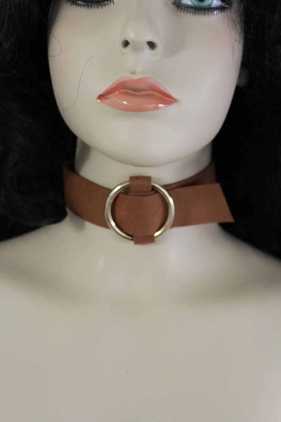 Leather Fabric Choker Necklace Ring