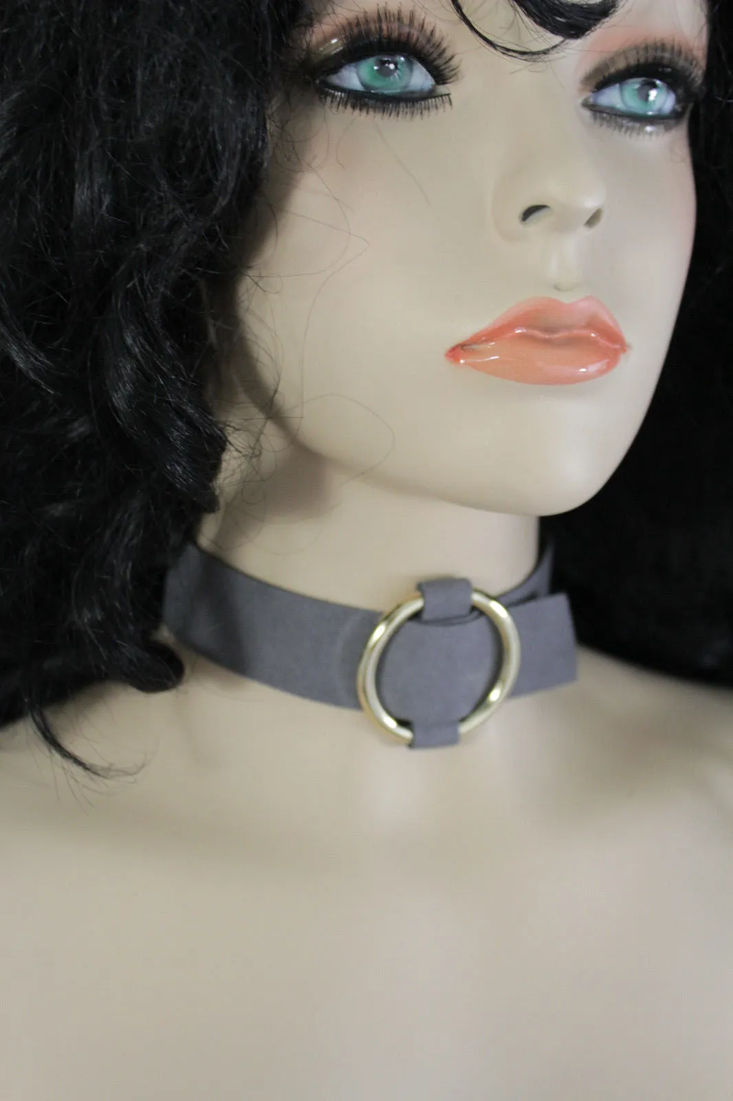 Leather Fabric Choker Necklace Ring