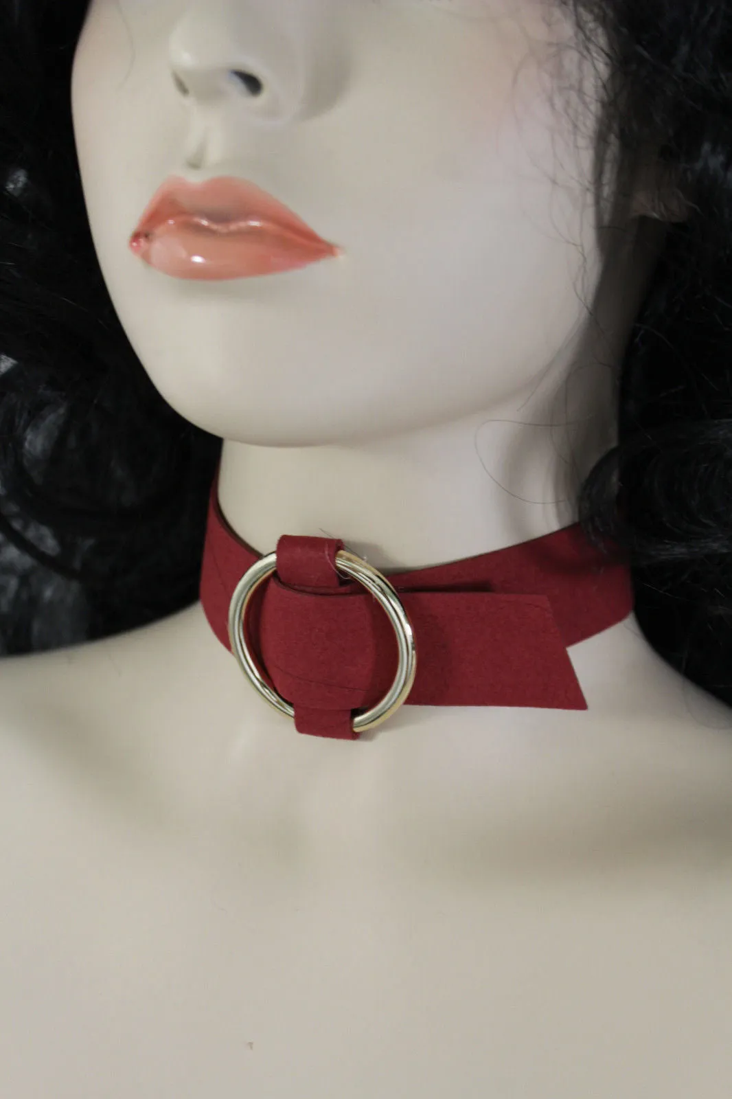 Leather Fabric Choker Necklace Ring