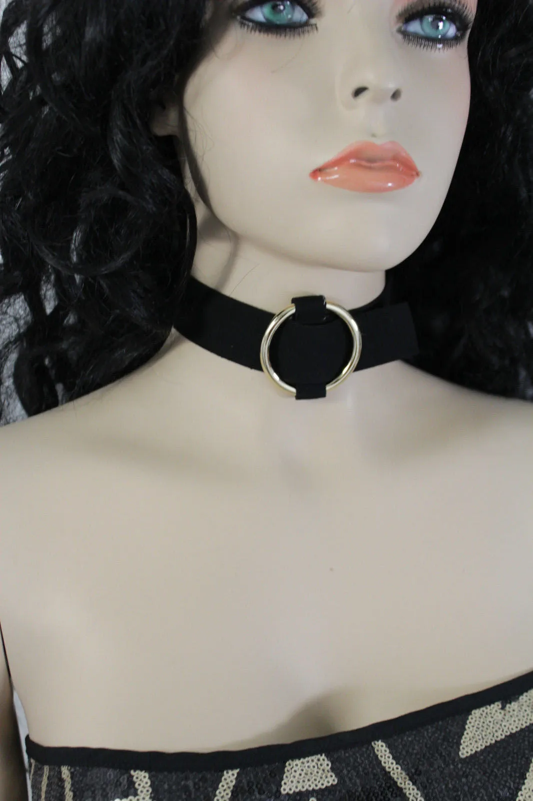 Leather Fabric Choker Necklace Ring