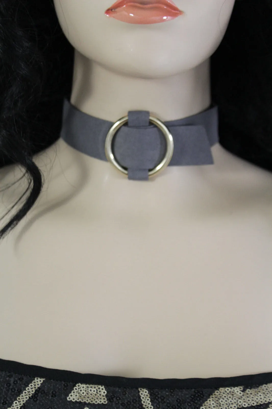 Leather Fabric Choker Necklace Ring