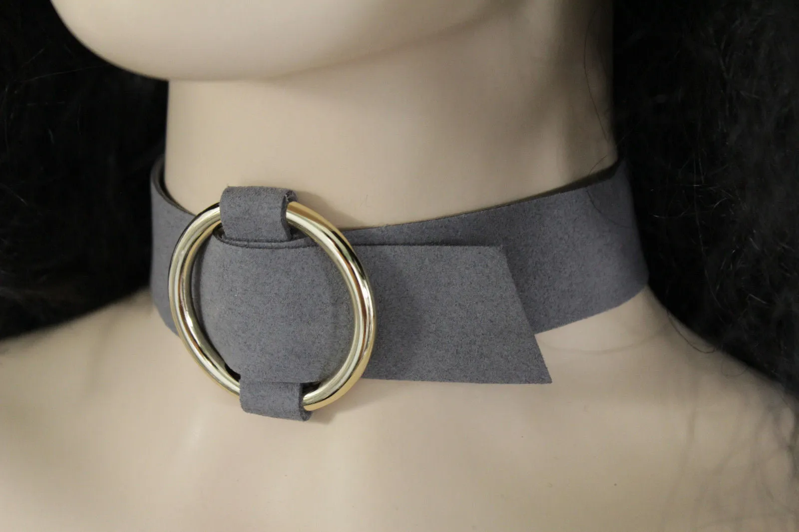 Leather Fabric Choker Necklace Ring