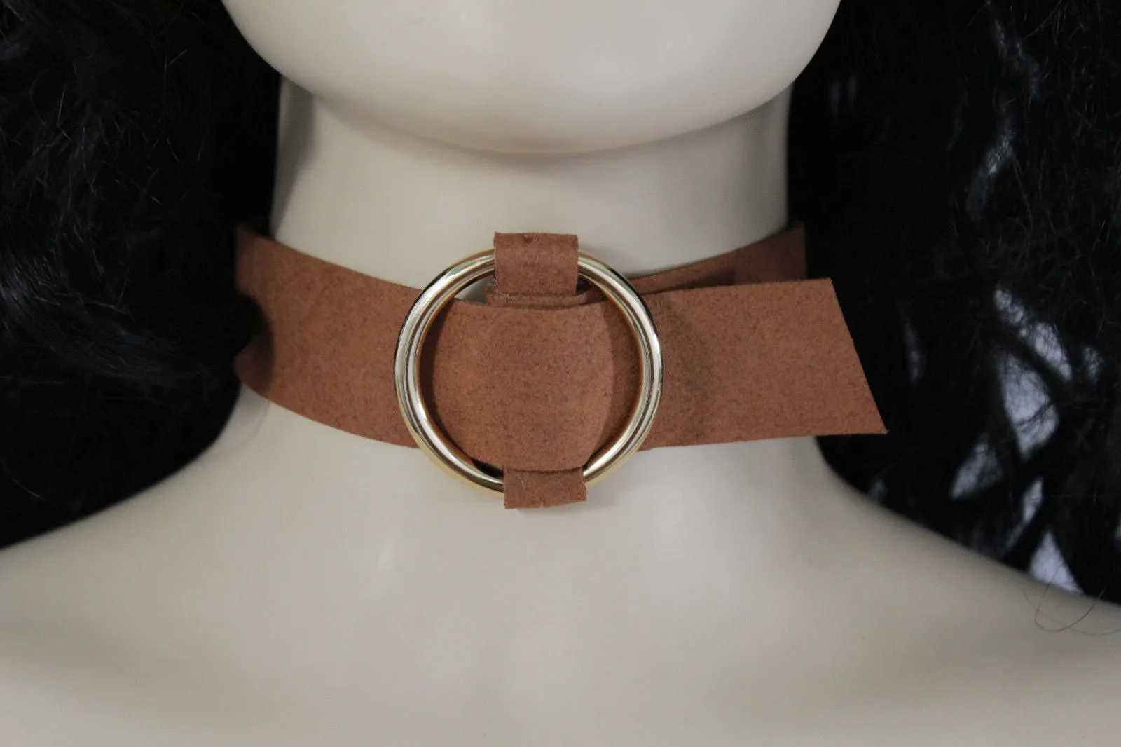 Leather Fabric Choker Necklace Ring