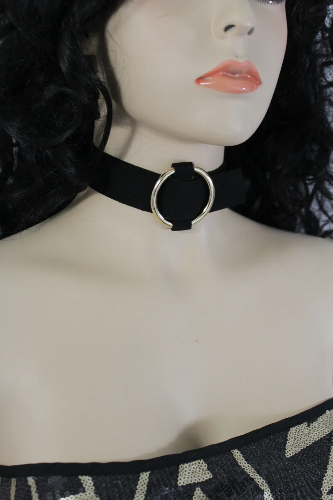 Leather Fabric Choker Necklace Ring