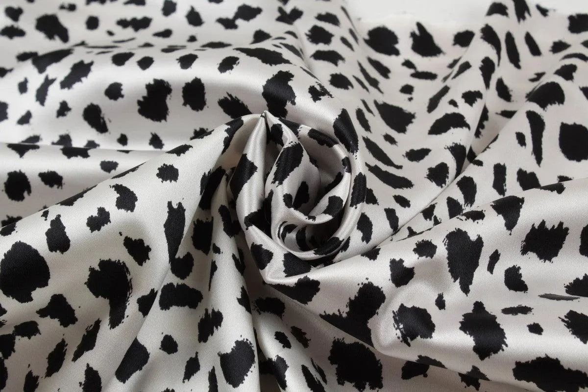 Light-Weight Satin - Black and White Leopard Print