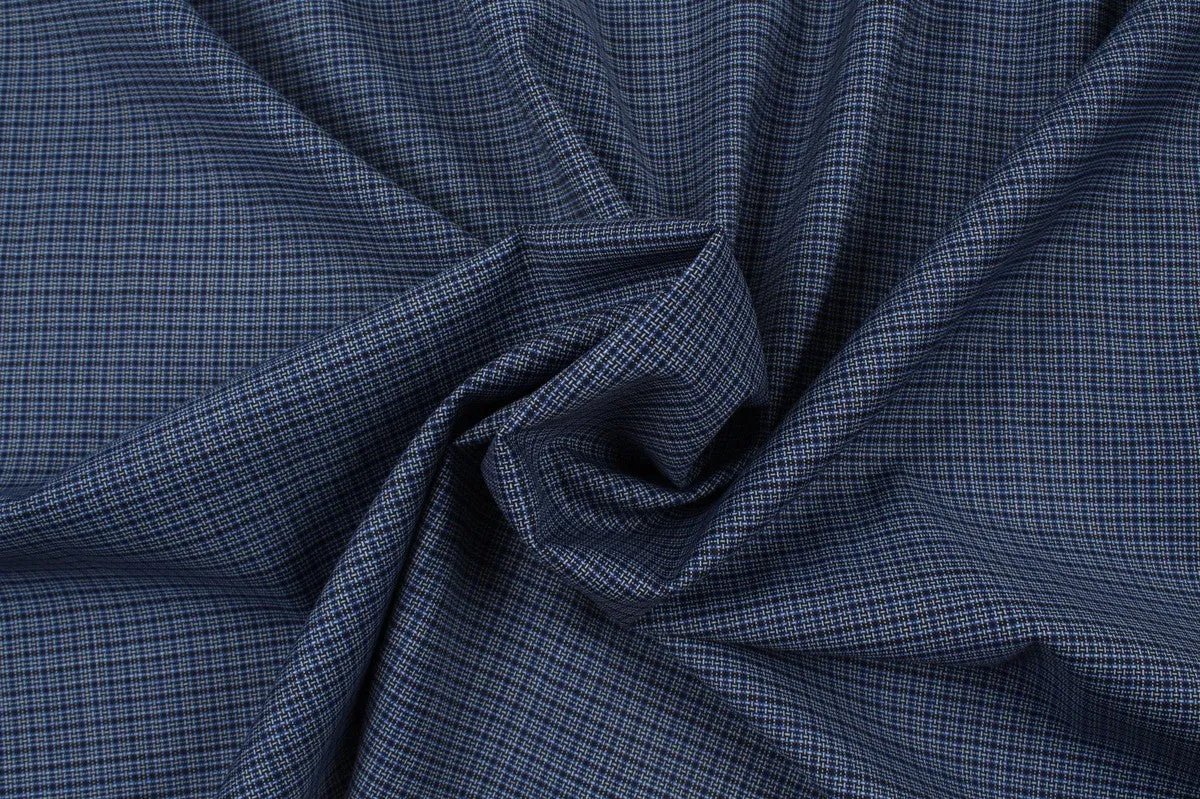 Light-Weight Stretch Wool - Small Checks - Blue