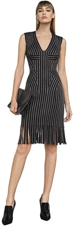 'Lisett' Stripe Fringed Bandage Dress