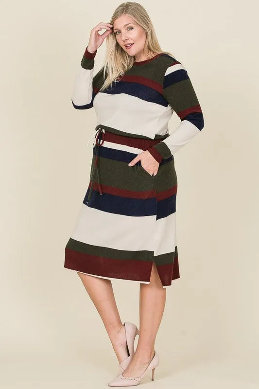 Lora Bold Stripe Dress in Forest Green PLUS