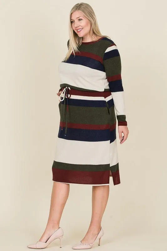 Lora Bold Stripe Dress in Forest Green PLUS