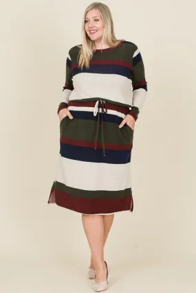 Lora Bold Stripe Dress in Forest Green PLUS