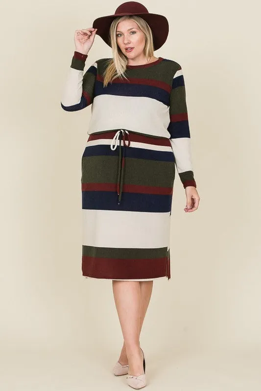 Lora Bold Stripe Dress in Forest Green PLUS