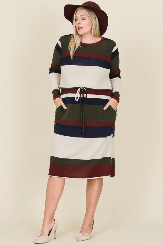 Lora Bold Stripe Dress in Forest Green PLUS