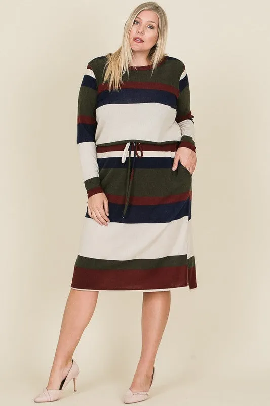 Lora Bold Stripe Dress in Forest Green PLUS