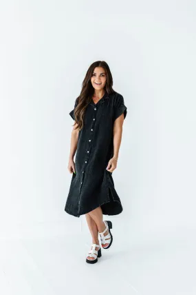 Malia Button Down Gauze Dress in Black