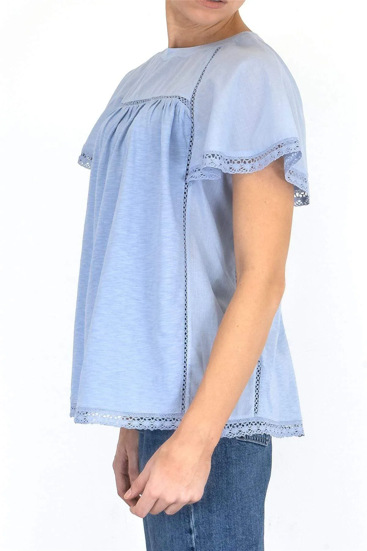 M&S Per Una Broderie Anglaise Short Sleeve Blue Tops