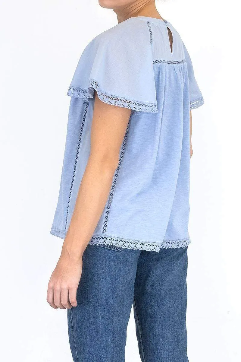 M&S Per Una Broderie Anglaise Short Sleeve Blue Tops