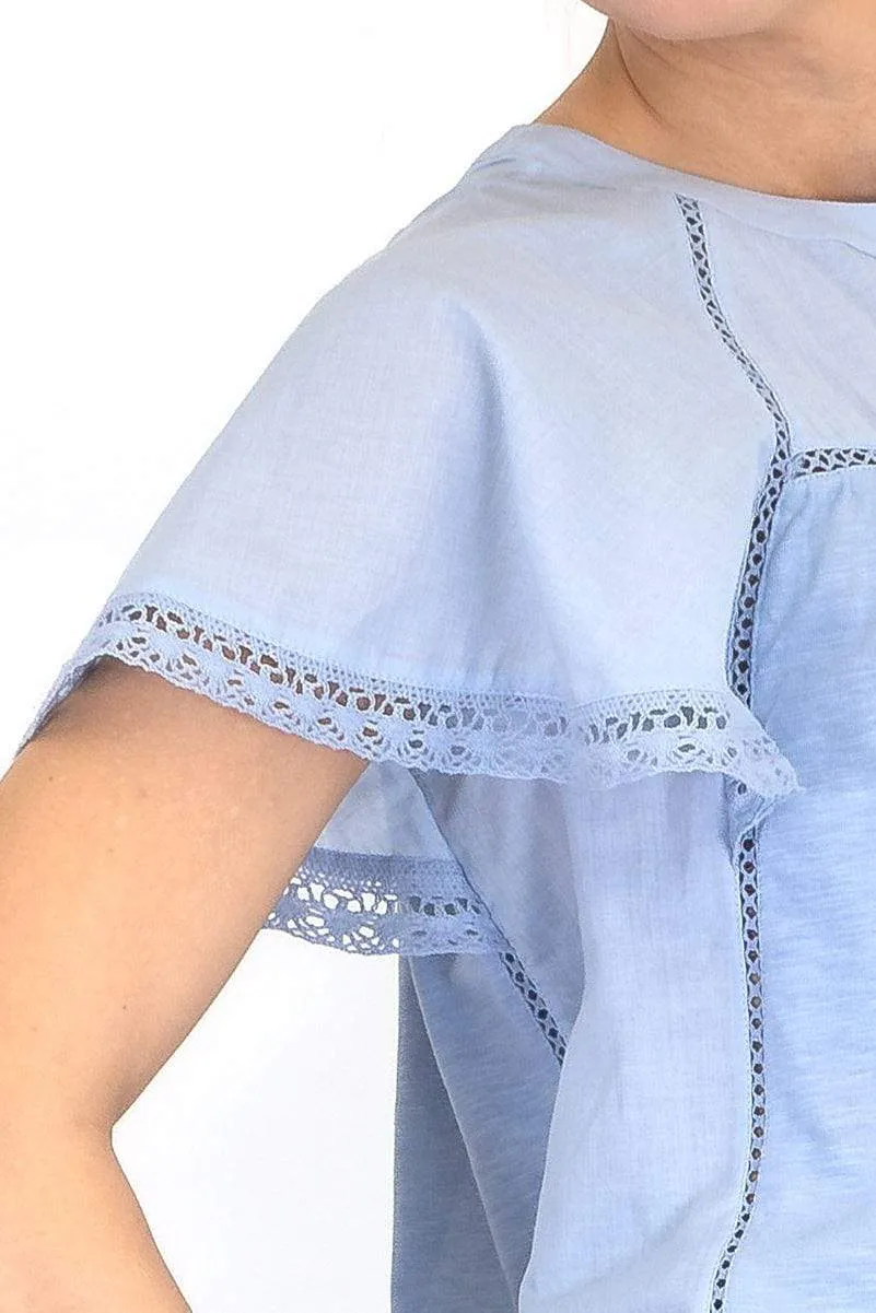 M&S Per Una Broderie Anglaise Short Sleeve Blue Tops