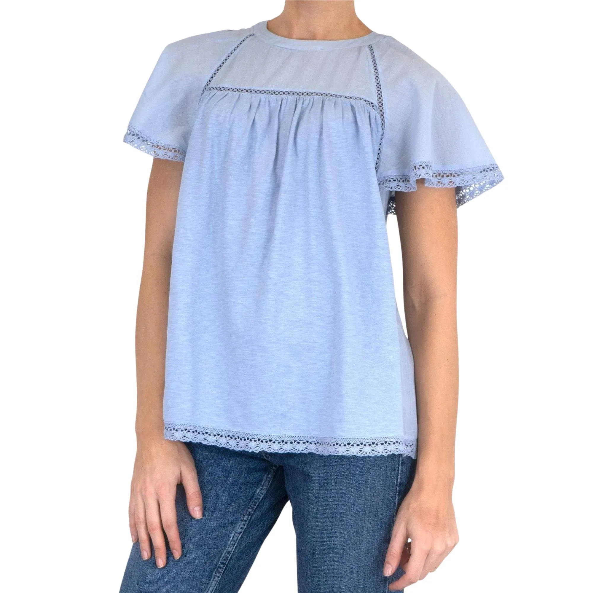 M&S Per Una Broderie Anglaise Short Sleeve Blue Tops