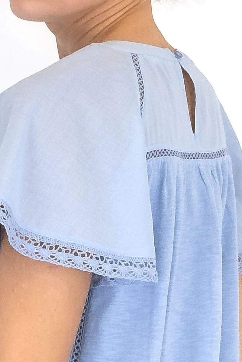 M&S Per Una Broderie Anglaise Short Sleeve Blue Tops