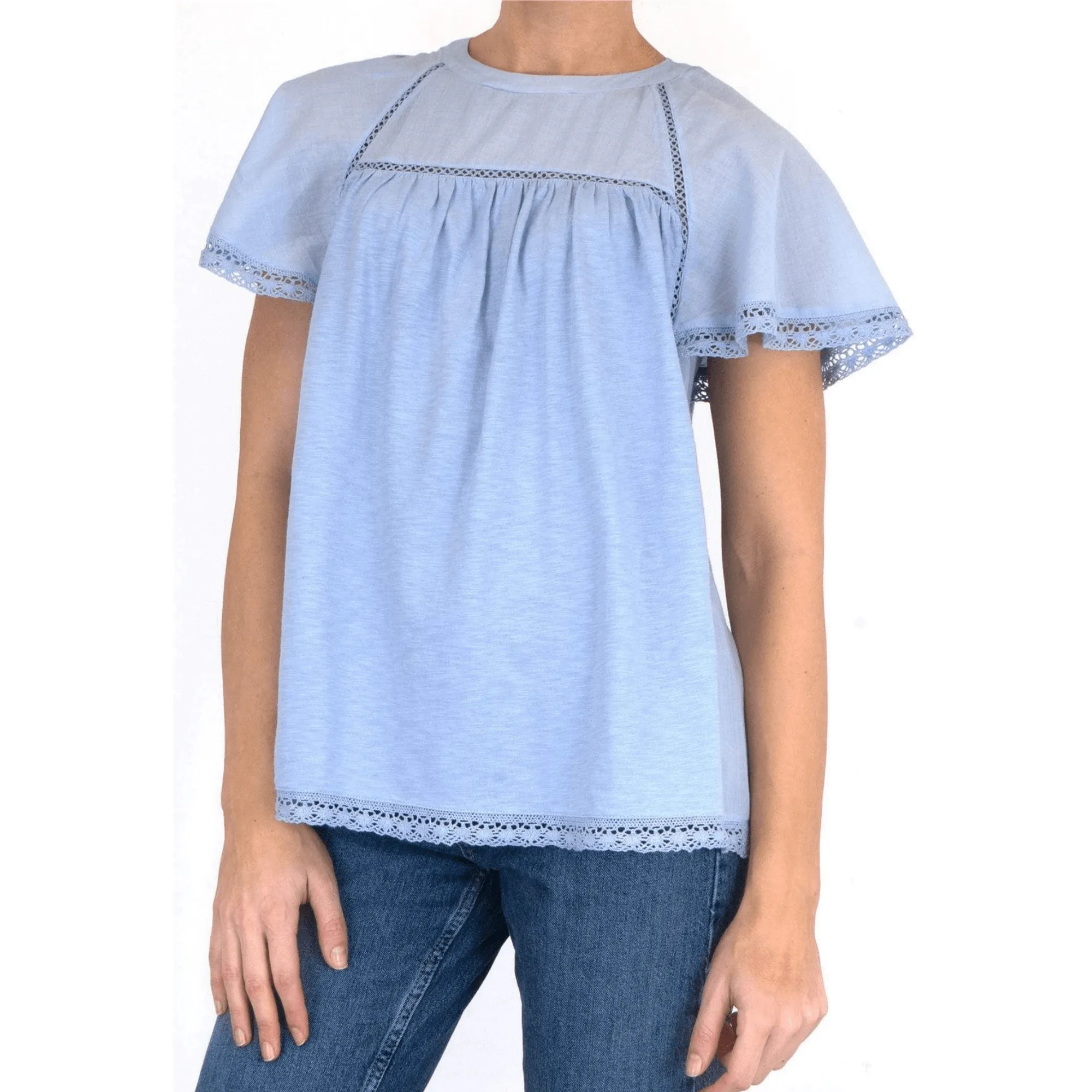 M&S Per Una Broderie Anglaise Short Sleeve Blue Tops