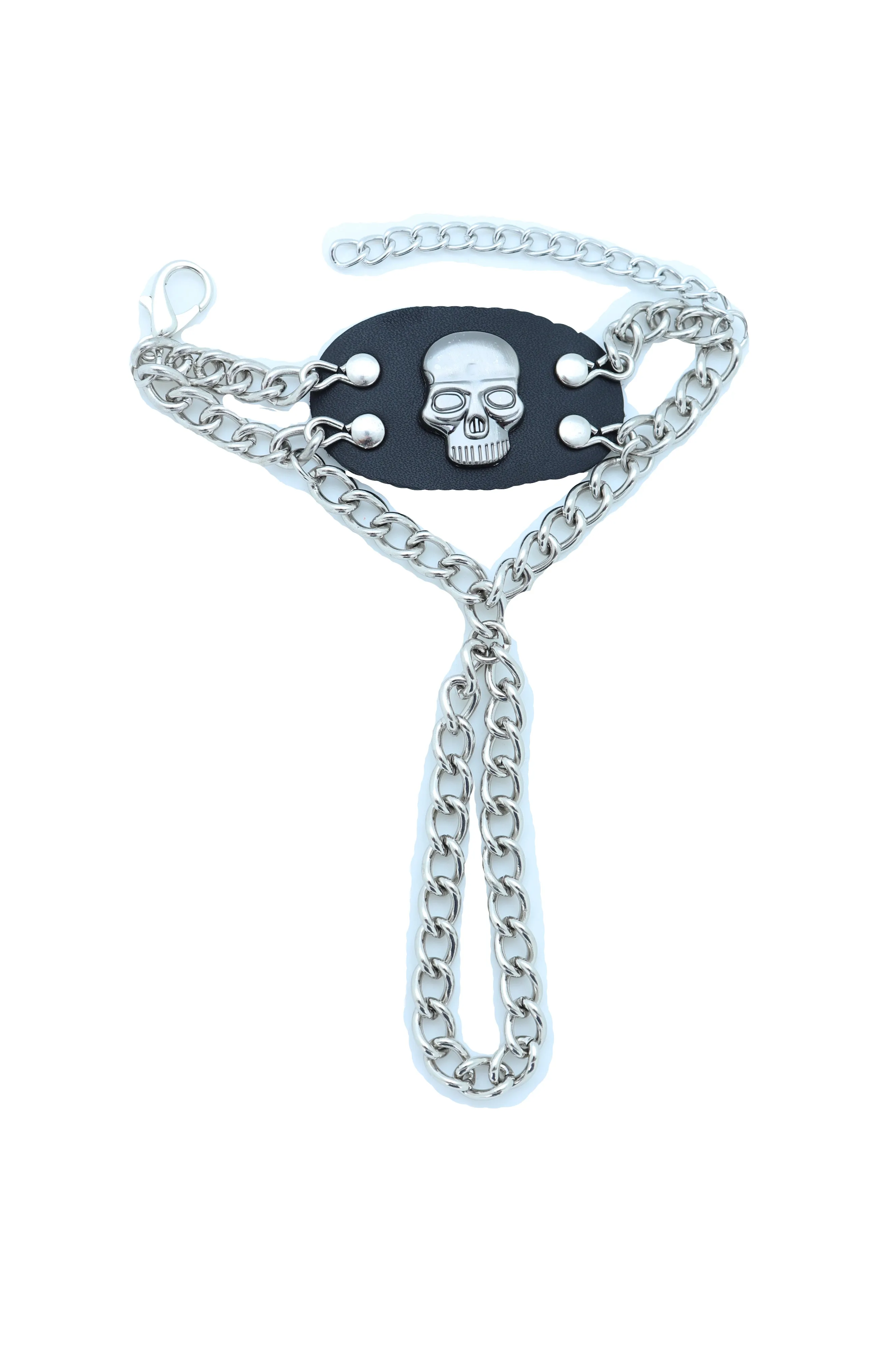 Men Bracelet Silver Metal Hand Chain Skull Charm Biker