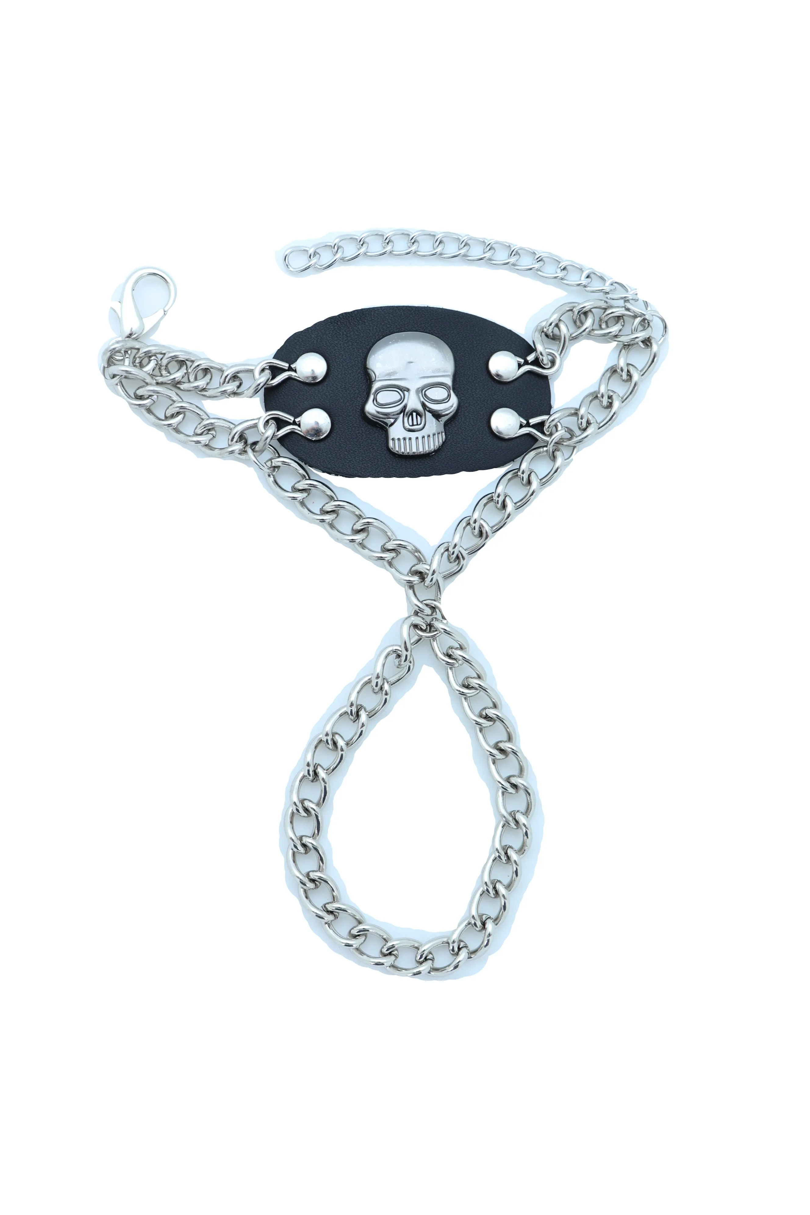 Men Bracelet Silver Metal Hand Chain Skull Charm Biker