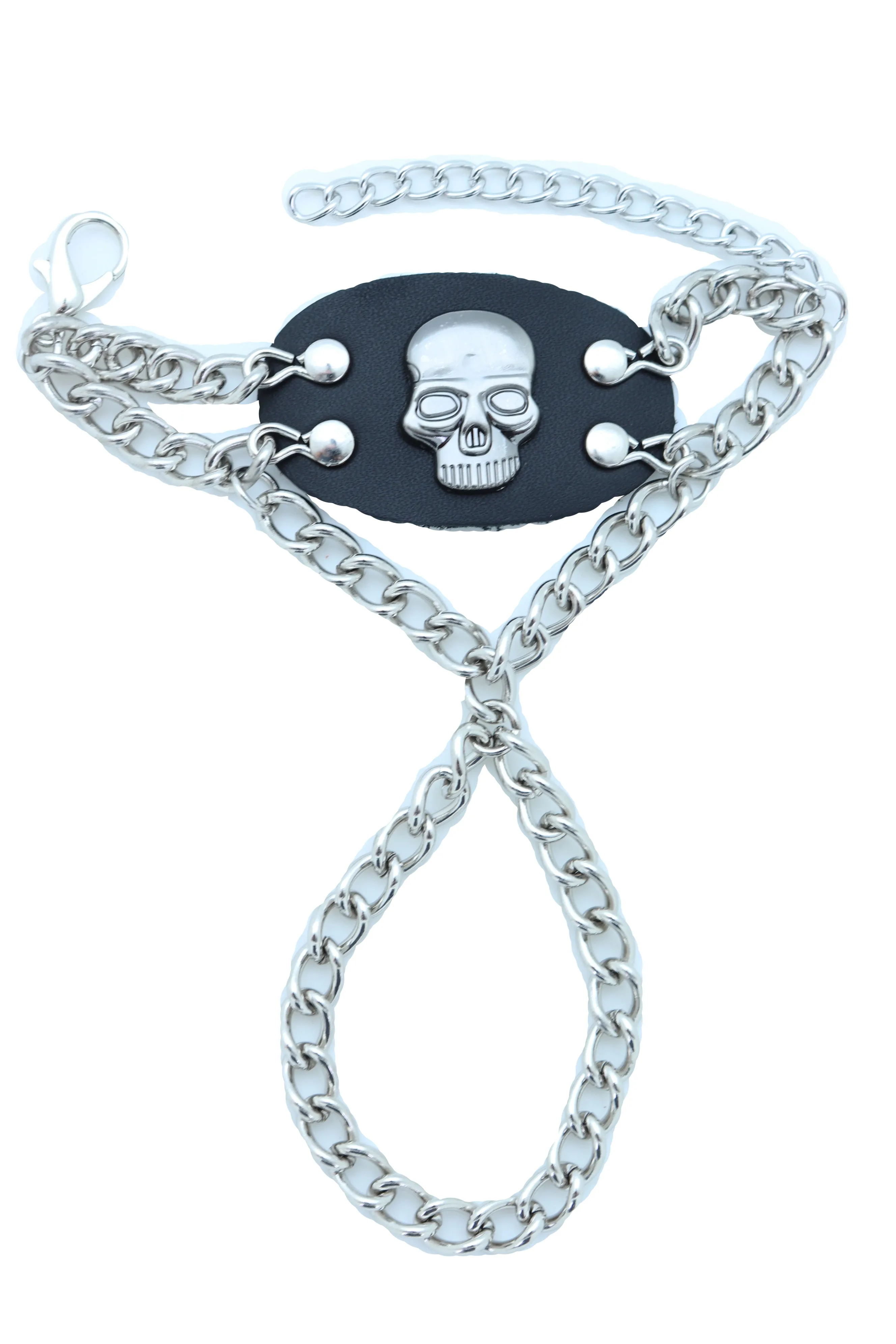 Men Bracelet Silver Metal Hand Chain Skull Charm Biker