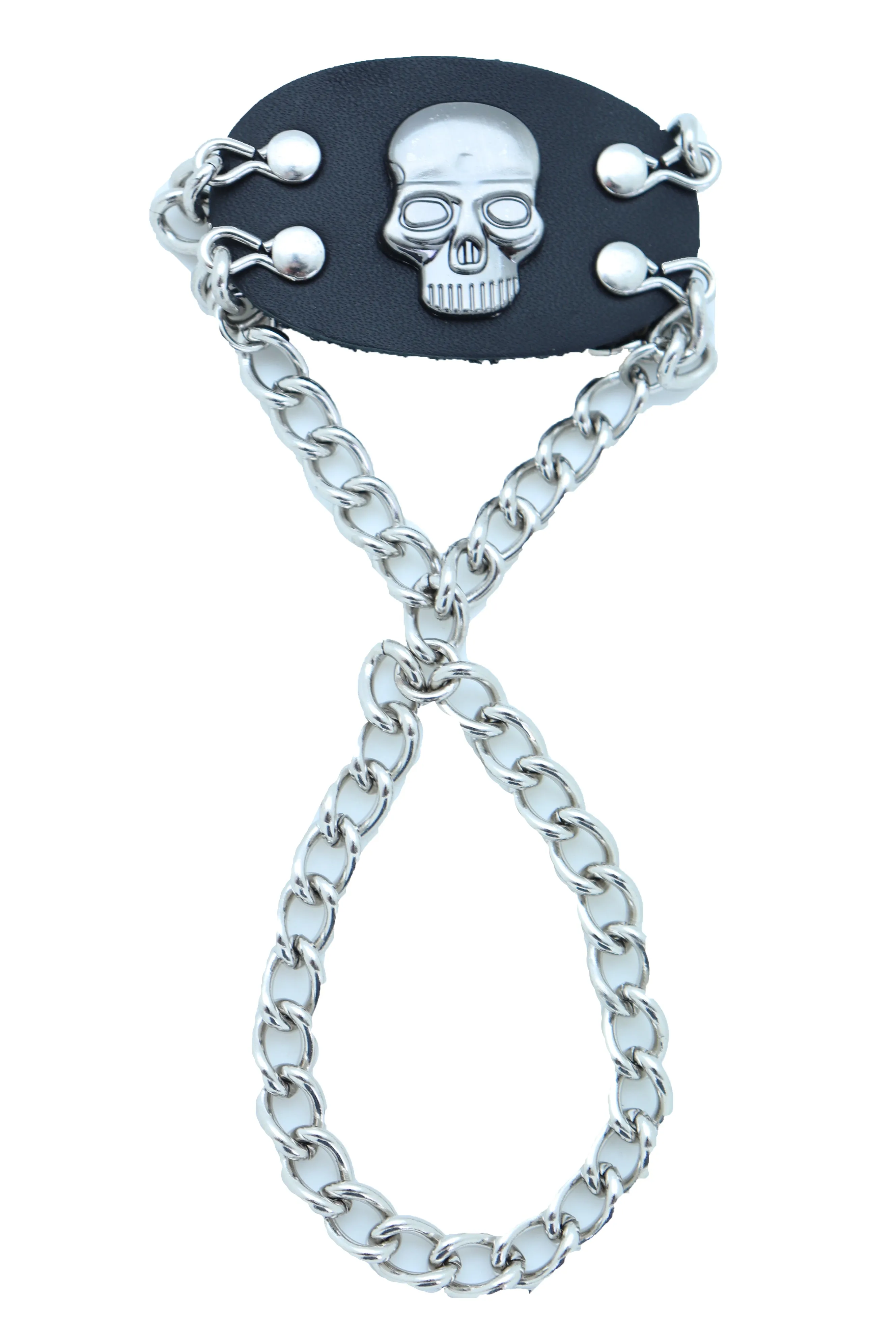 Men Bracelet Silver Metal Hand Chain Skull Charm Biker