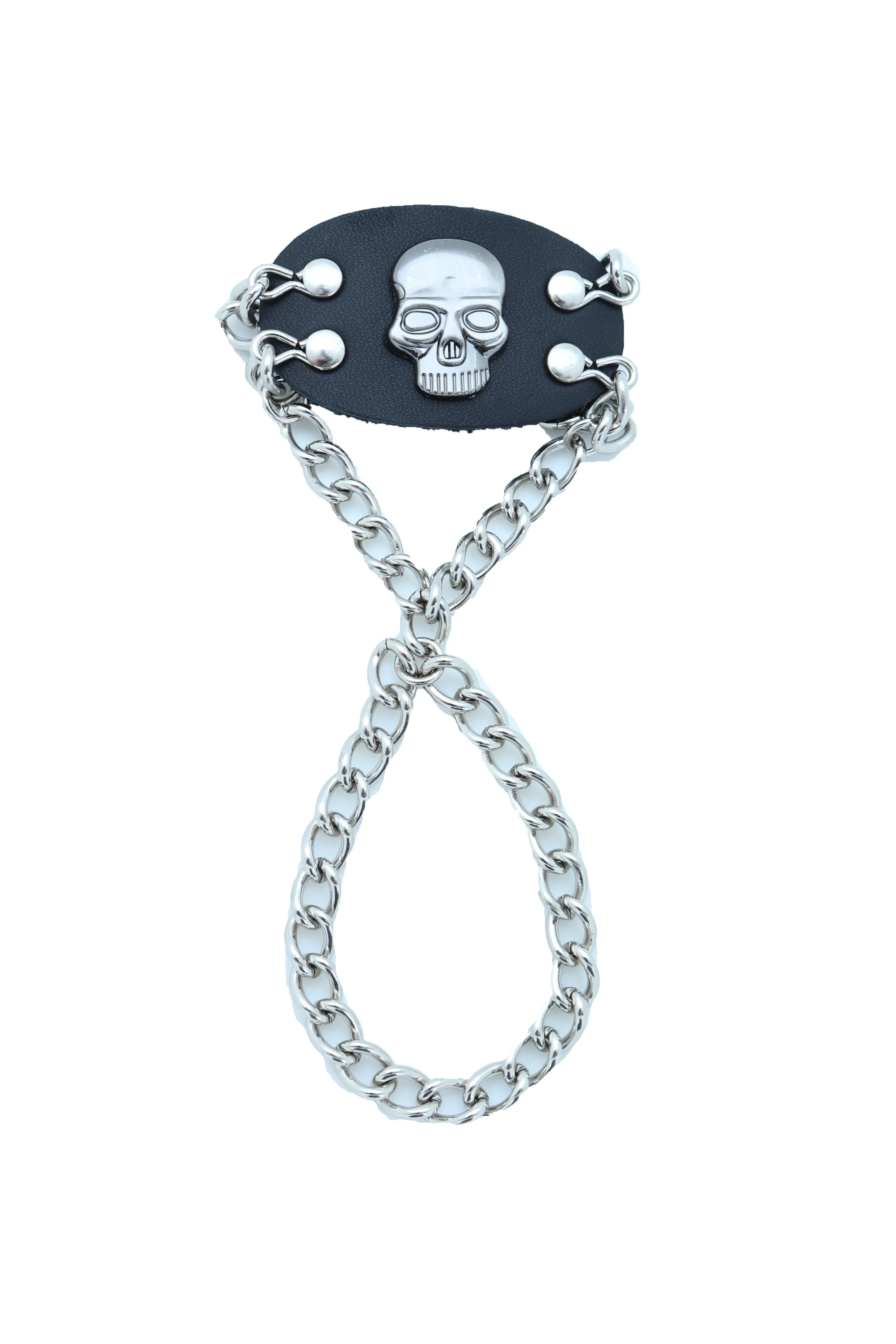 Men Bracelet Silver Metal Hand Chain Skull Charm Biker