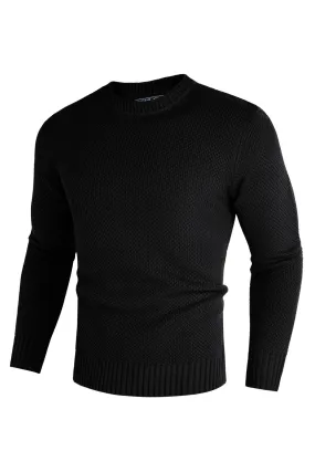 Men Textured Sweater Long Sleeve Crew Neck Ribbed Cuff Pullover